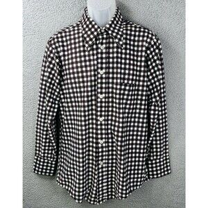 VTG Capri by David Langman Shirt 16.5-33 Brown White Gingham Check 70's Disco